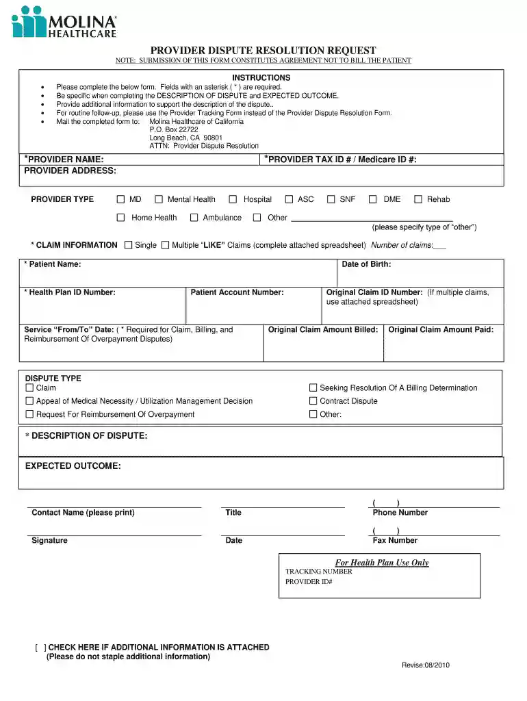molina appeal form Preview on Page 1
