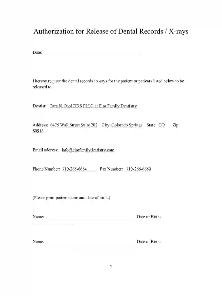 RELEASE REQUEST FORM of Patient Dental Records Preview on Page 1