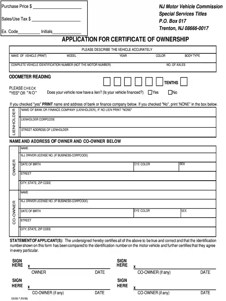 application for certificate of ownership nj Preview on Page 1