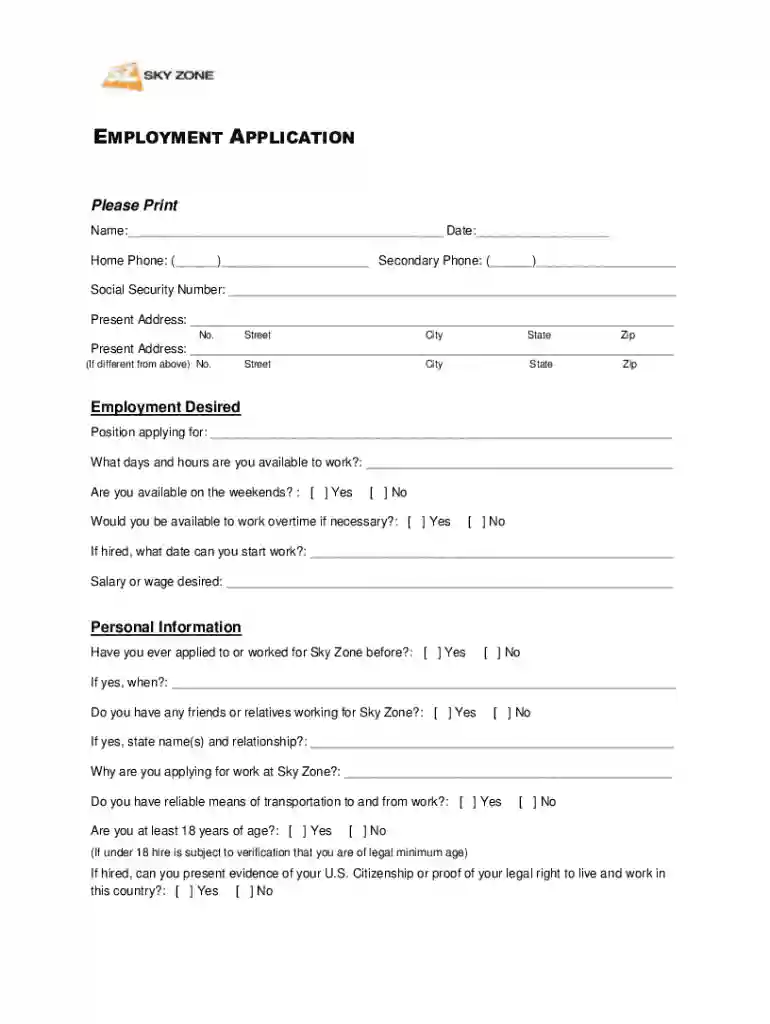 sky zone job application online Preview on Page 1