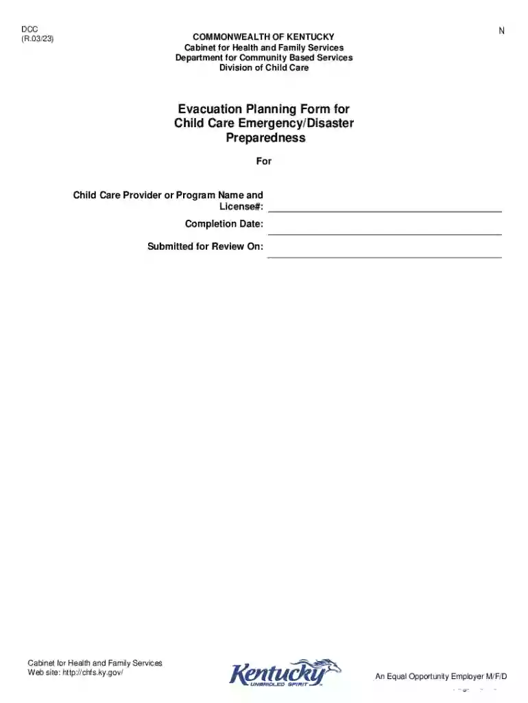 Evacuation Planning Form for Child Care Emergency Preview on Page 1