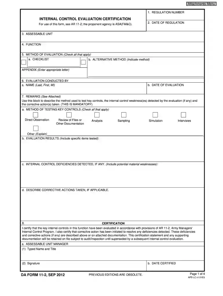 which of the following are required disclosures on a da form 11 2 internal control evaluation certification Preview on Page 1