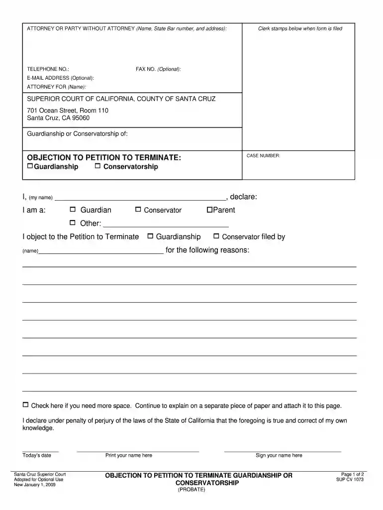 sample objection to probate petition california Preview on Page 1