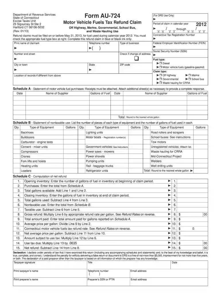 ct au 724 2012 form Preview on Page 1