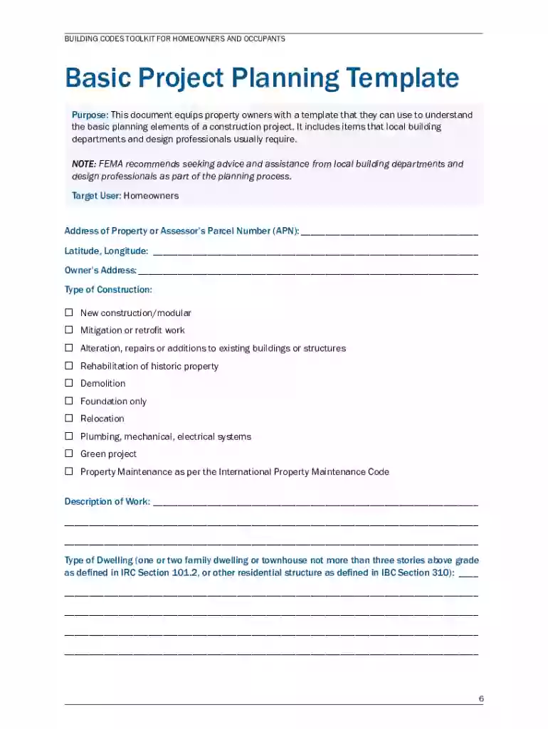 Basic Project Planning Template Building Codes Preview on Page 1