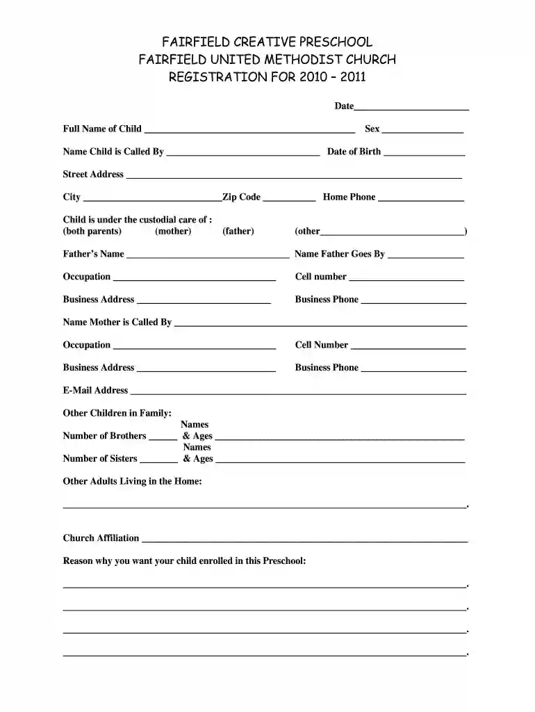 preschool admission form pdf Preview on Page 1