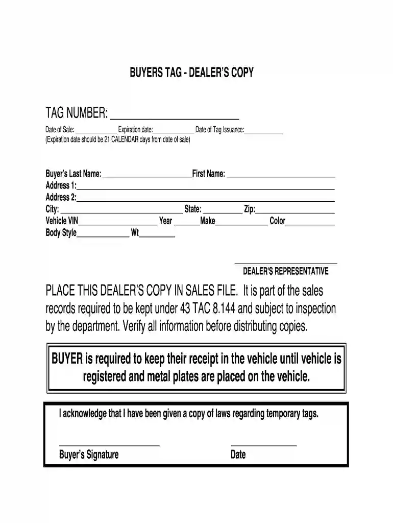 texas temp tag template pdf Preview on Page 1