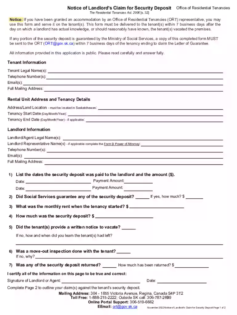 Notice of Landlord's Claim for Security Deposit Preview on Page 1