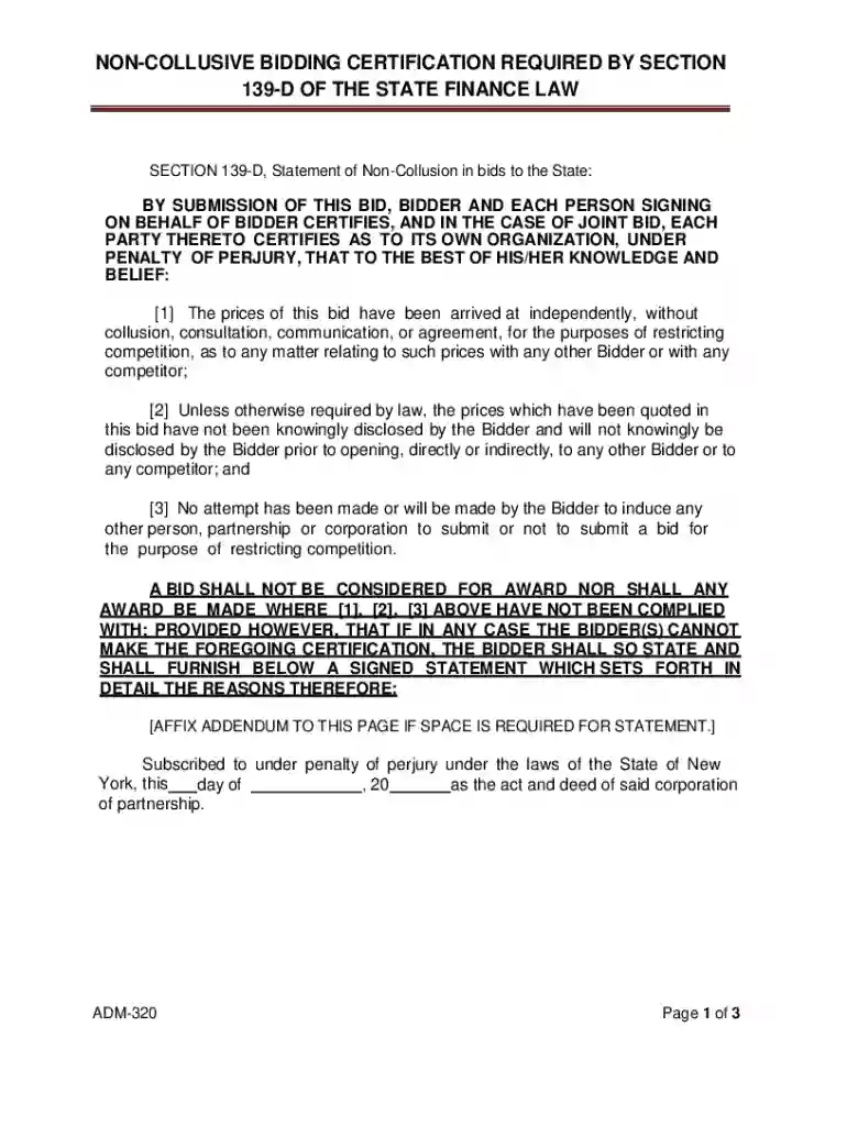 non collusive bidding certification Preview on Page 1