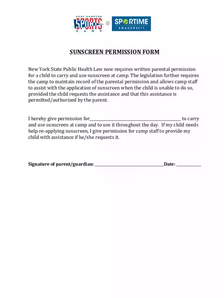 sunscreen permission form Preview on Page 1