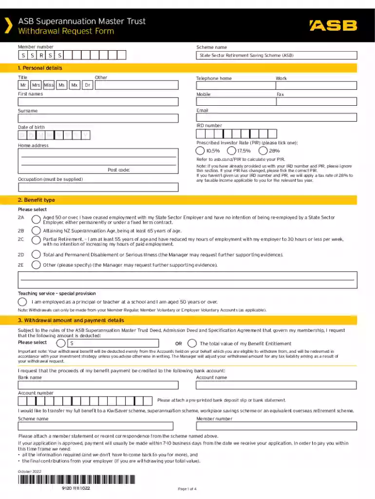 asb superannuation master trust withdrawal request form Preview on Page 1