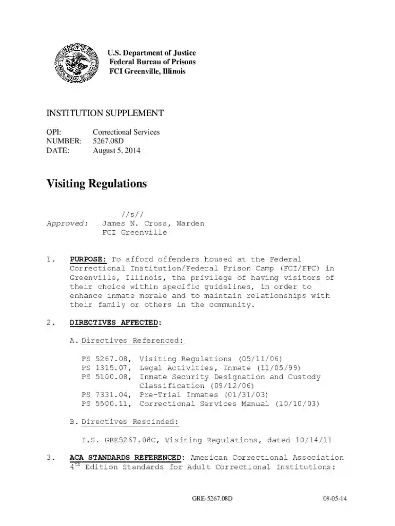 Visiting Regulations - bop Preview on Page 1