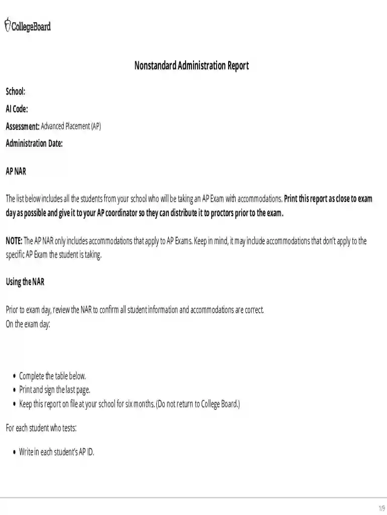 ap nonstandard administration report Preview on Page 1