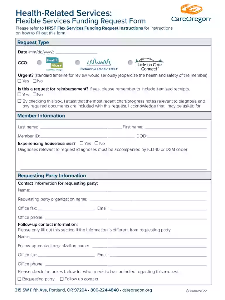 Flexible Services Funding Request Form Preview on Page 1