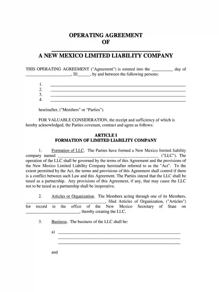 new mexico operating agreement Preview on Page 1