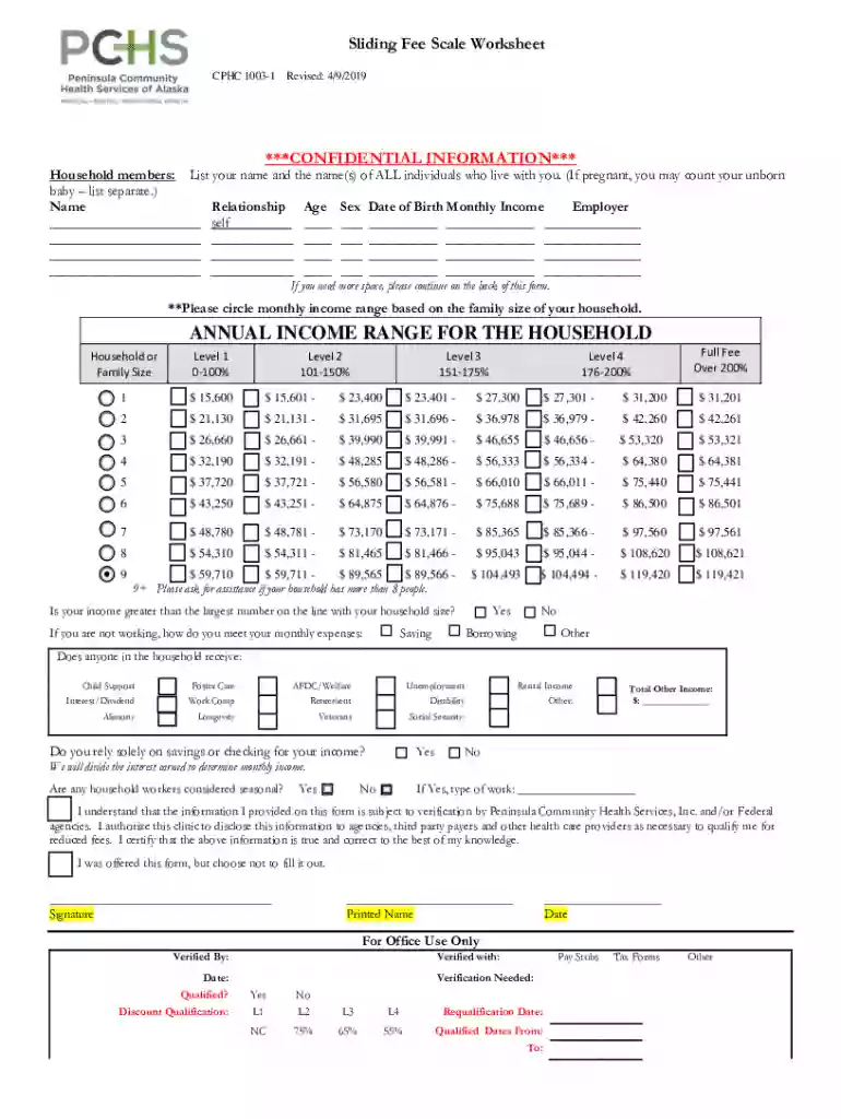 Sliding Fee Scale Worksheet Preview on Page 1