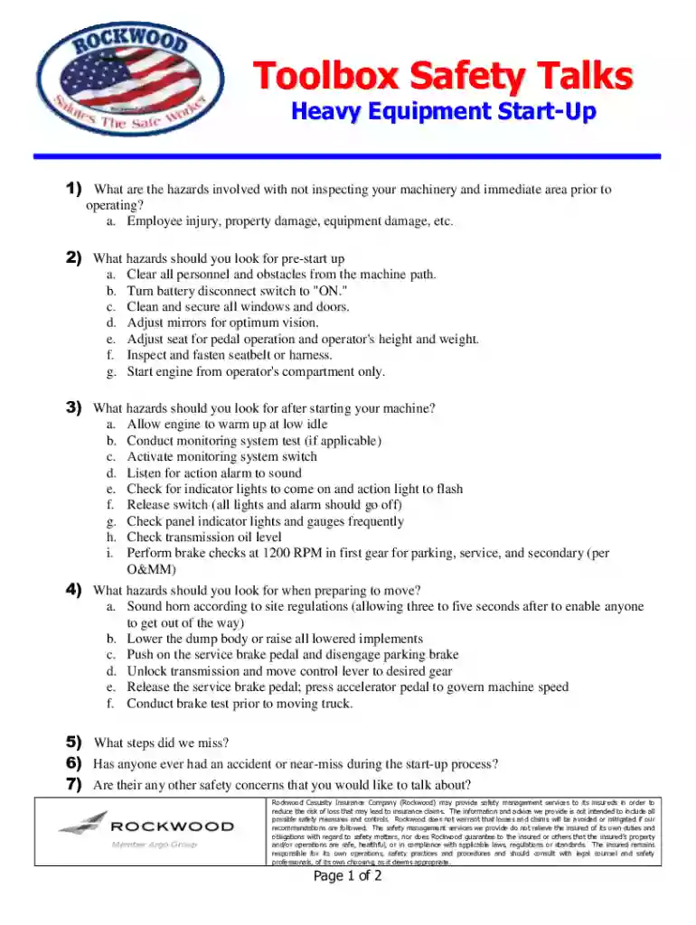 Toolbox Safety Talks - Heavy Equipment Start-Up Preview on Page 1