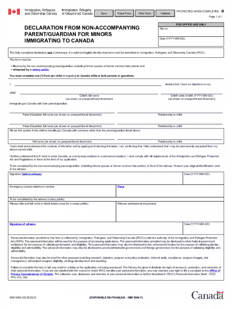 How to fill out an IMM 5604 (Separation Declaration for Minors Preview on Page 1