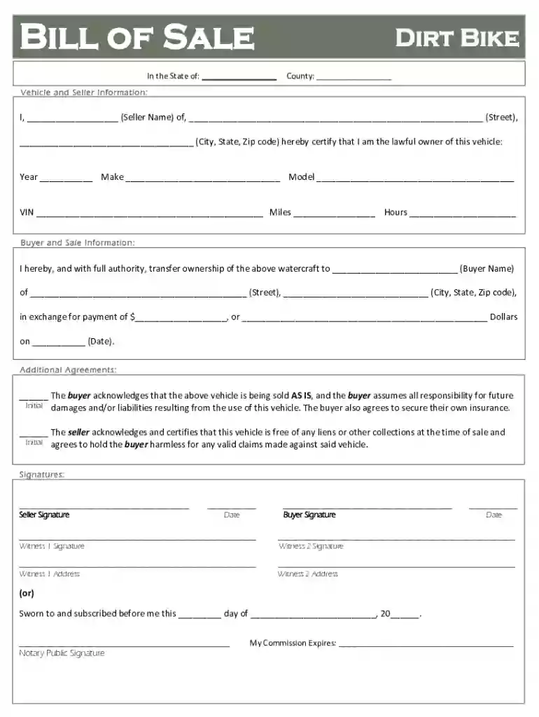dirtbike bill of sale Preview on Page 1