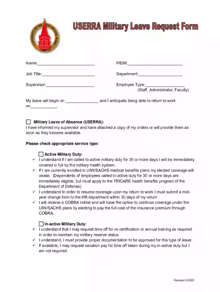 userra military leave request form Preview on Page 1