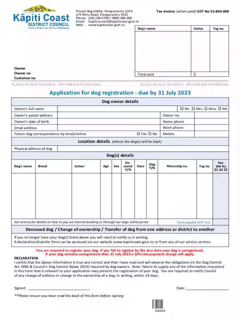 new zealand dog registration Preview on Page 1