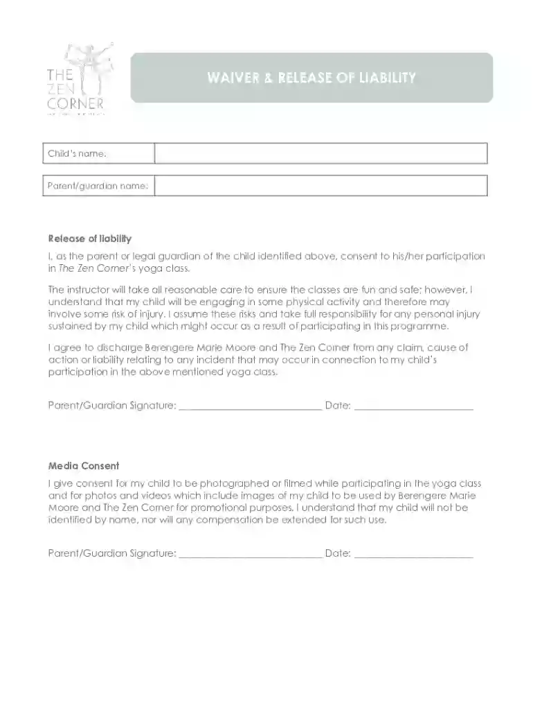 yoga waiver release liability Preview on Page 1