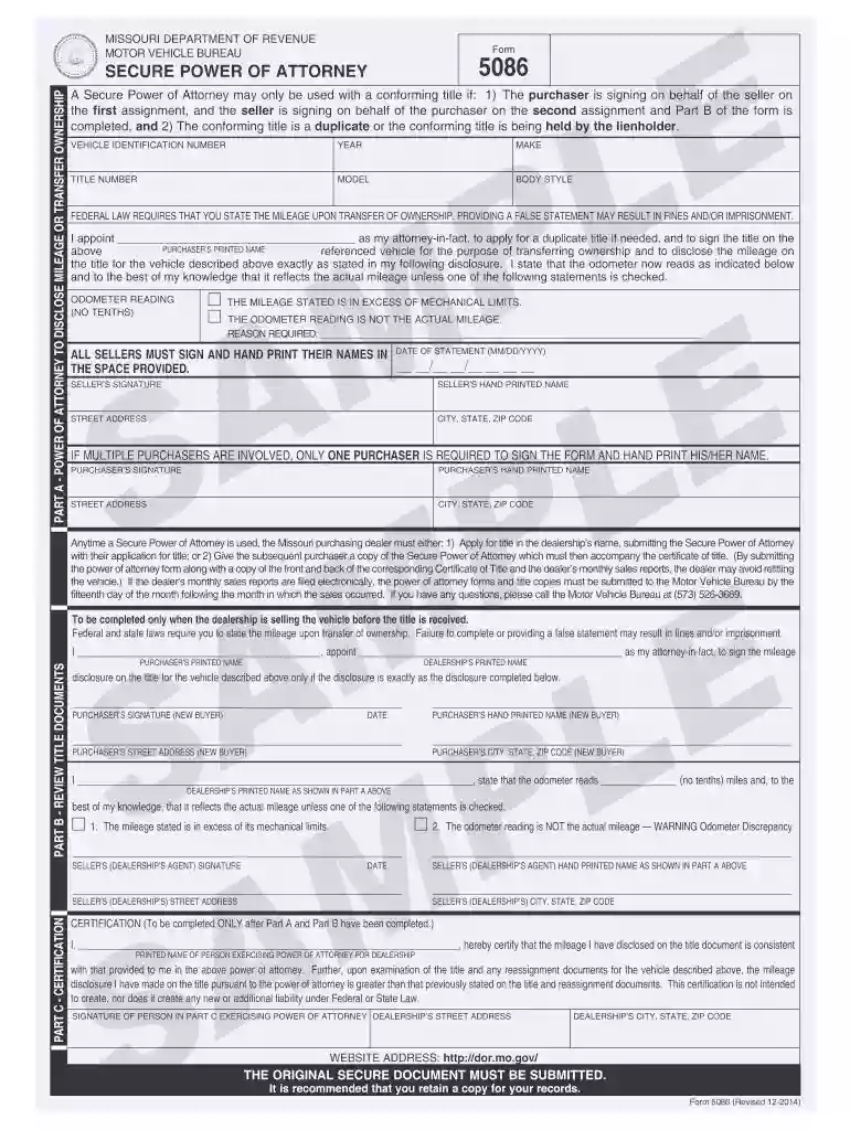 missouri power of attorney form 5086 Preview on Page 1