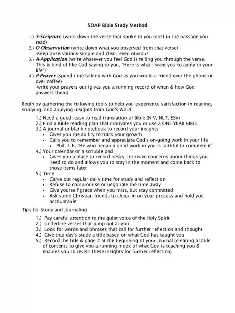 SOAP Bible Study Method 1 ) S-Scripture (write down the Preview on Page 1