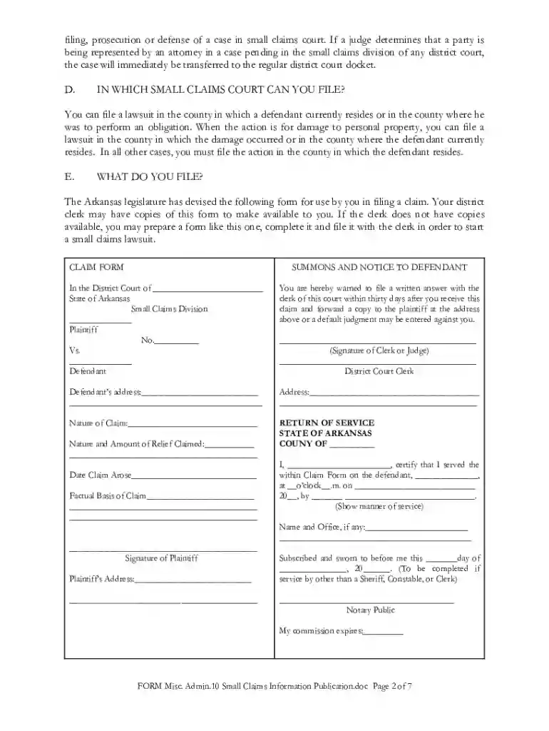 arkansas small claims court forms Preview on Page 1
