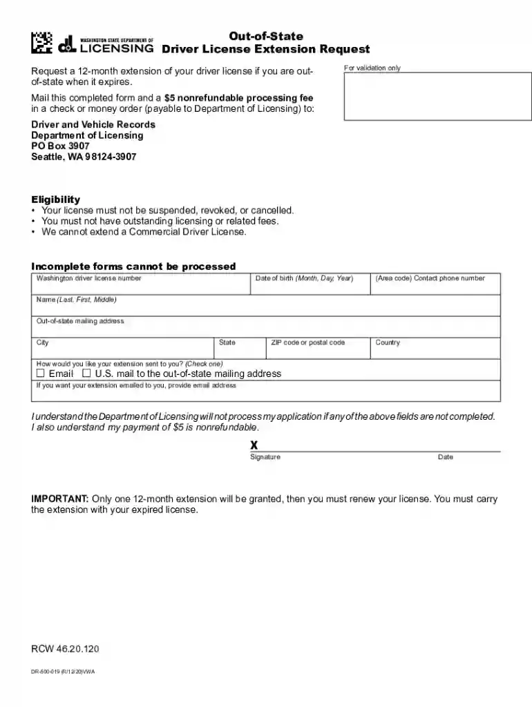 Out-of-State Driver License Extension Request Request a 12-month extension of your driver license if Preview on Page 1