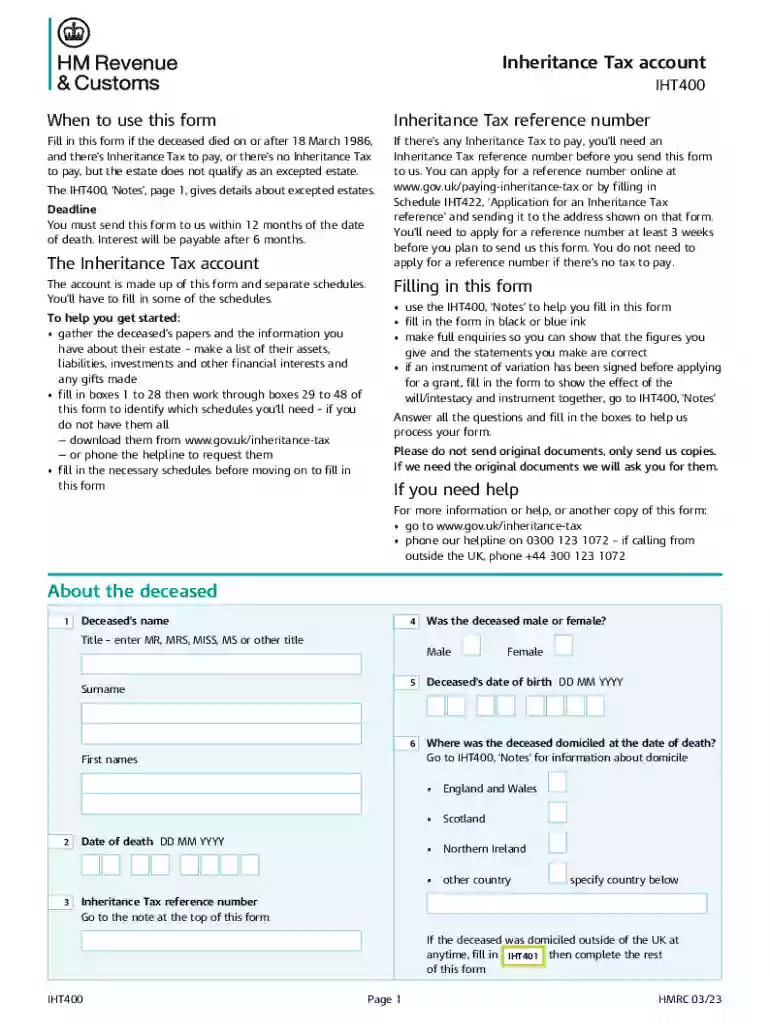 Fill in this form if the deceased died on or after 18 March 1986, Preview on Page 1