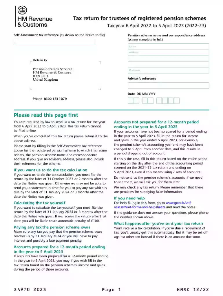 Tax Return for Trustees of Registered Pension Schemes Preview on Page 1