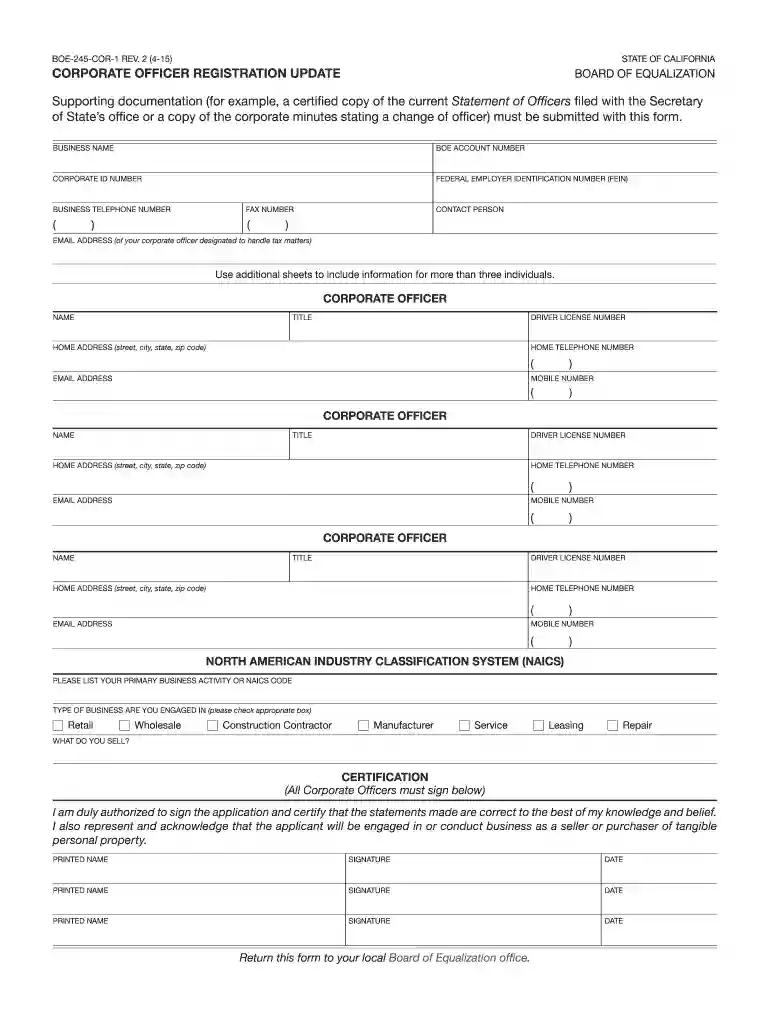 Corporate Officer Registration Update - boe ca Preview on Page 1