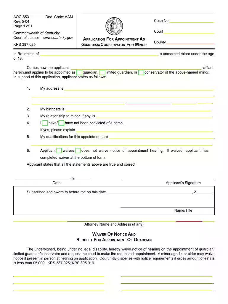 kentucky legal guardianship forms Preview on Page 1