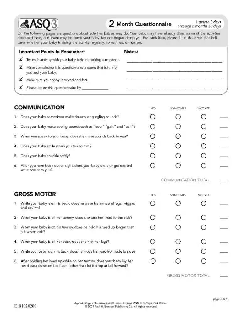 Questionnaires - 1 month 0 days through 2 months 30 days Preview on Page 1