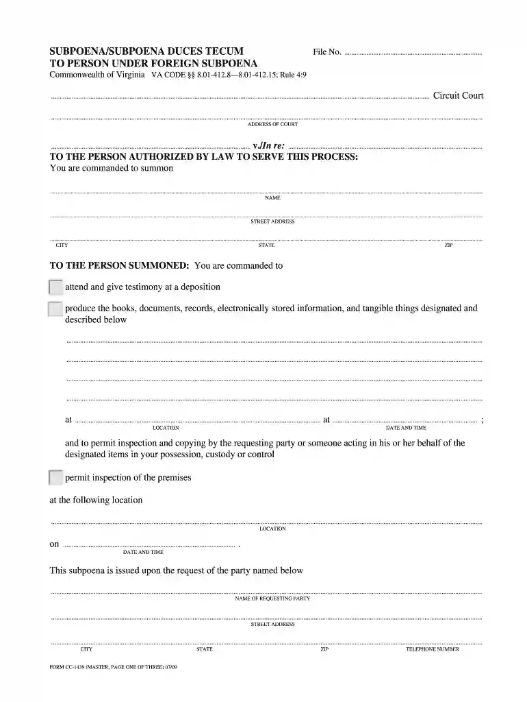 subpoena Preview on Page 1