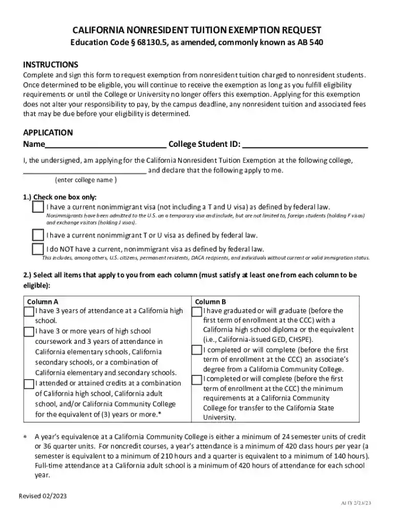 California Nonresident Tuition Exemption Request Preview on Page 1