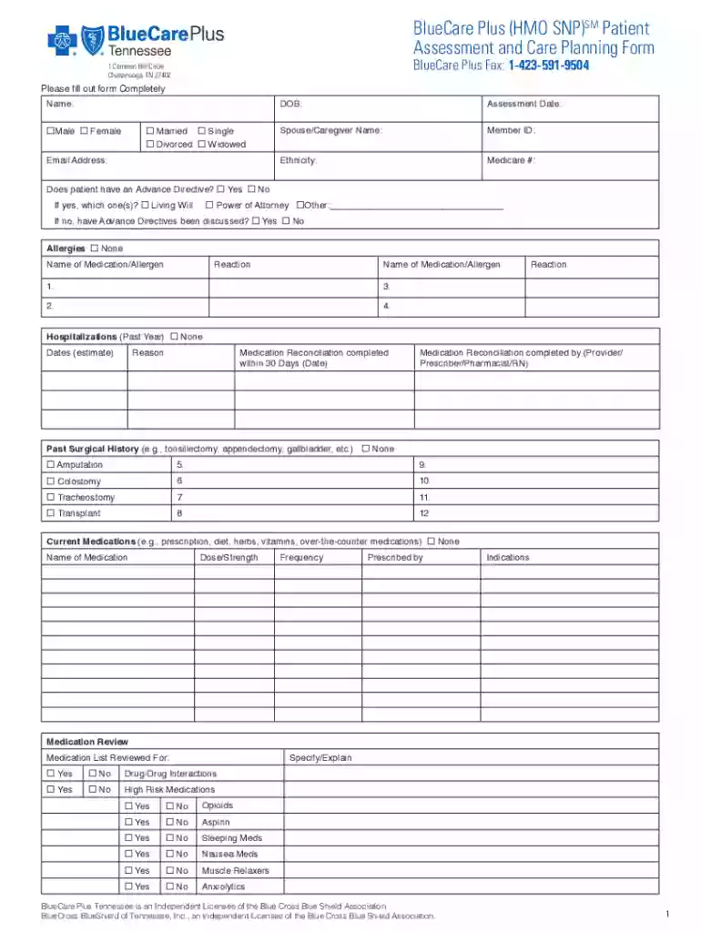 BlueCare Plus (HMO SNP)SM Home Health Request Fax Form Preview on Page 1