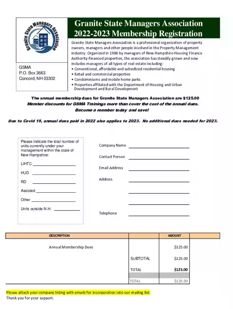 Granite State Managers Association Membership Registration Preview on Page 1