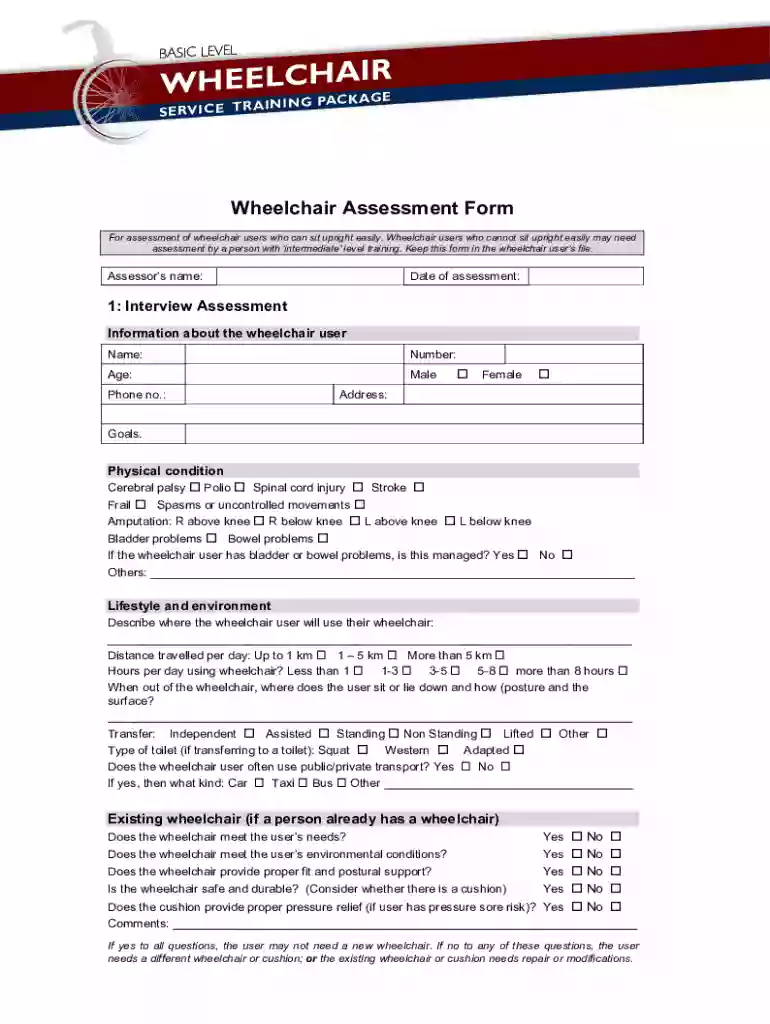 Wheelchair Assessment - Physical Assessment Preview on Page 1