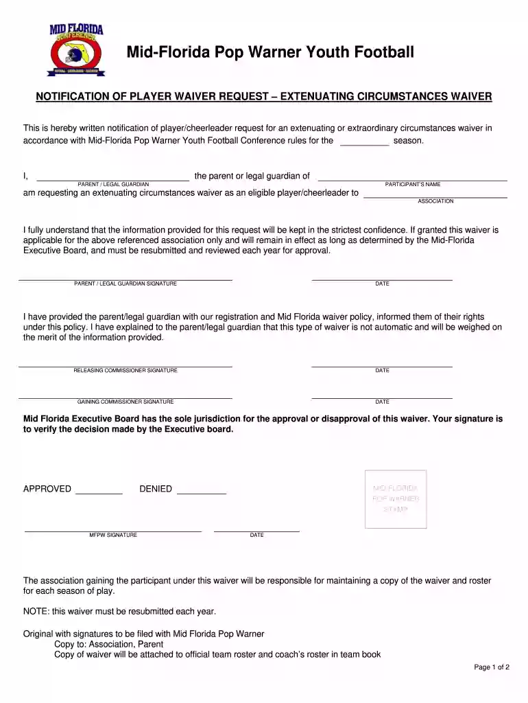 Waiver Form - LeagueLineup.com Preview on Page 1