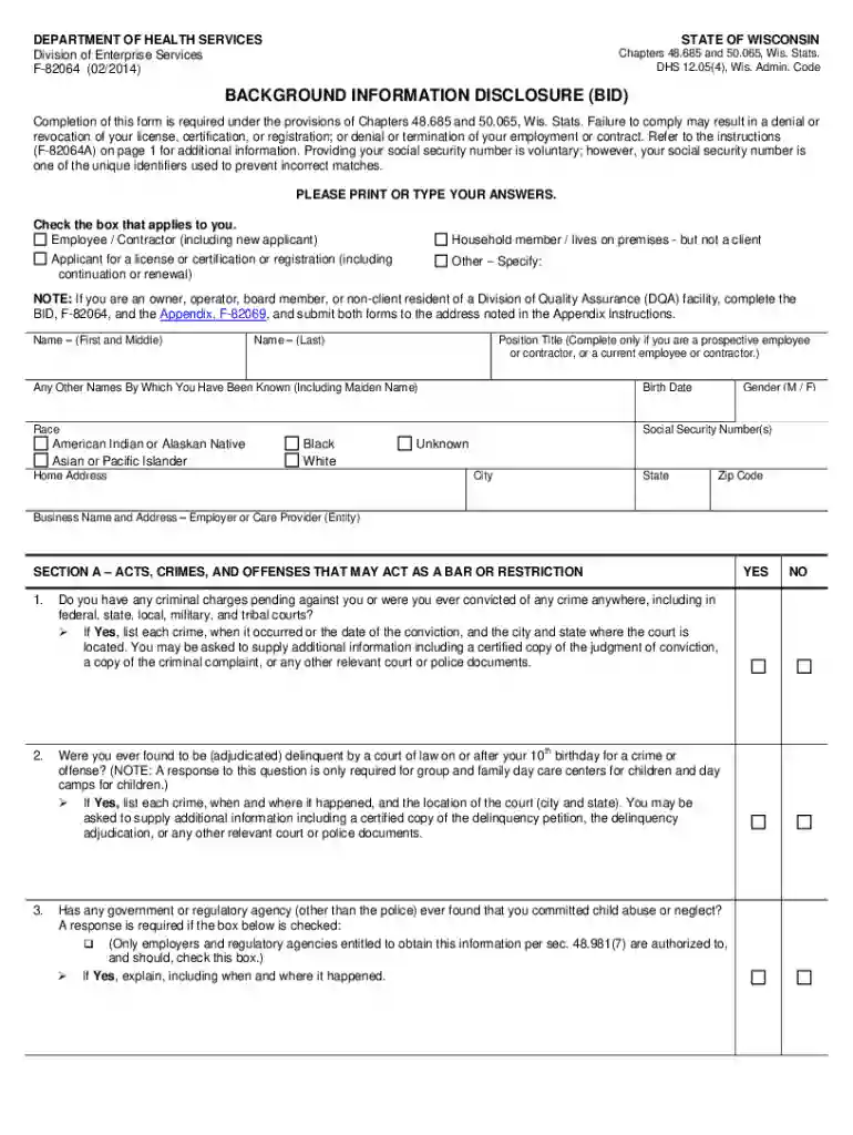 wi bid form Preview on Page 1