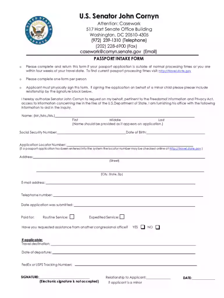 Passport Intake Form Preview on Page 1