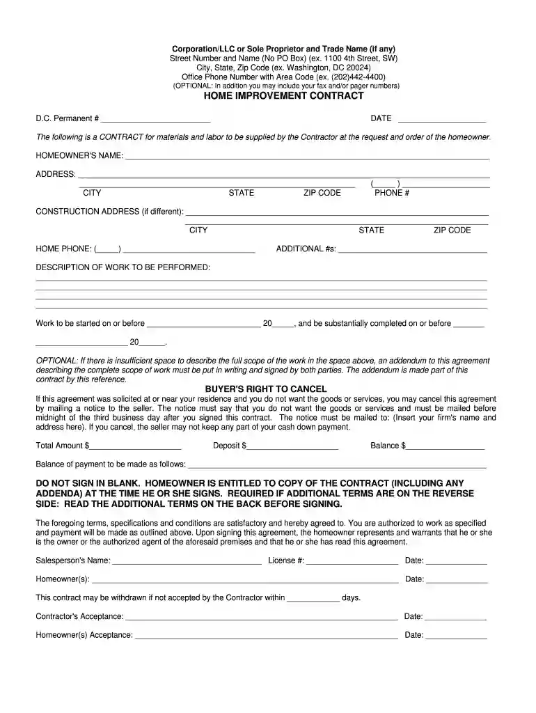 washington home improvement contract Preview on Page 1