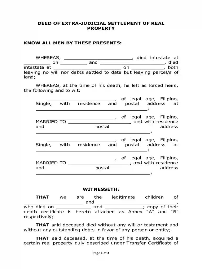extrajudicial heirs settlement Preview on Page 1