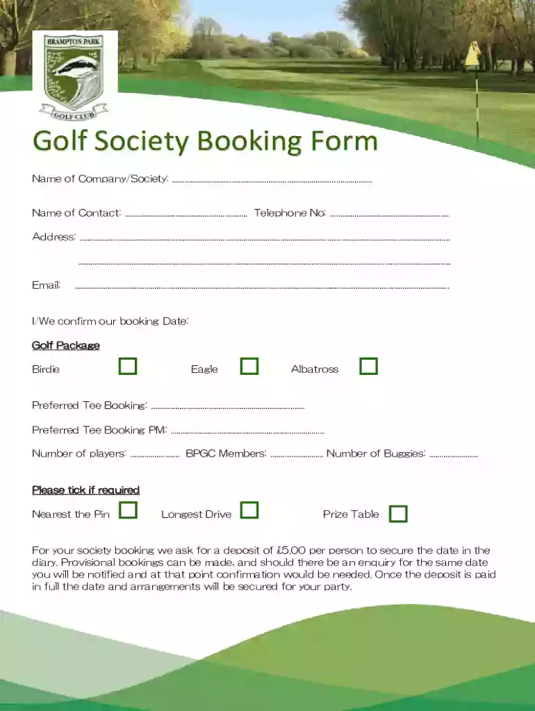 Golf Society Booking Form Preview on Page 1