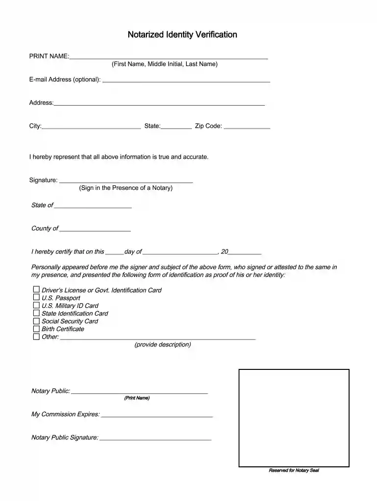 free notary form Preview on Page 1