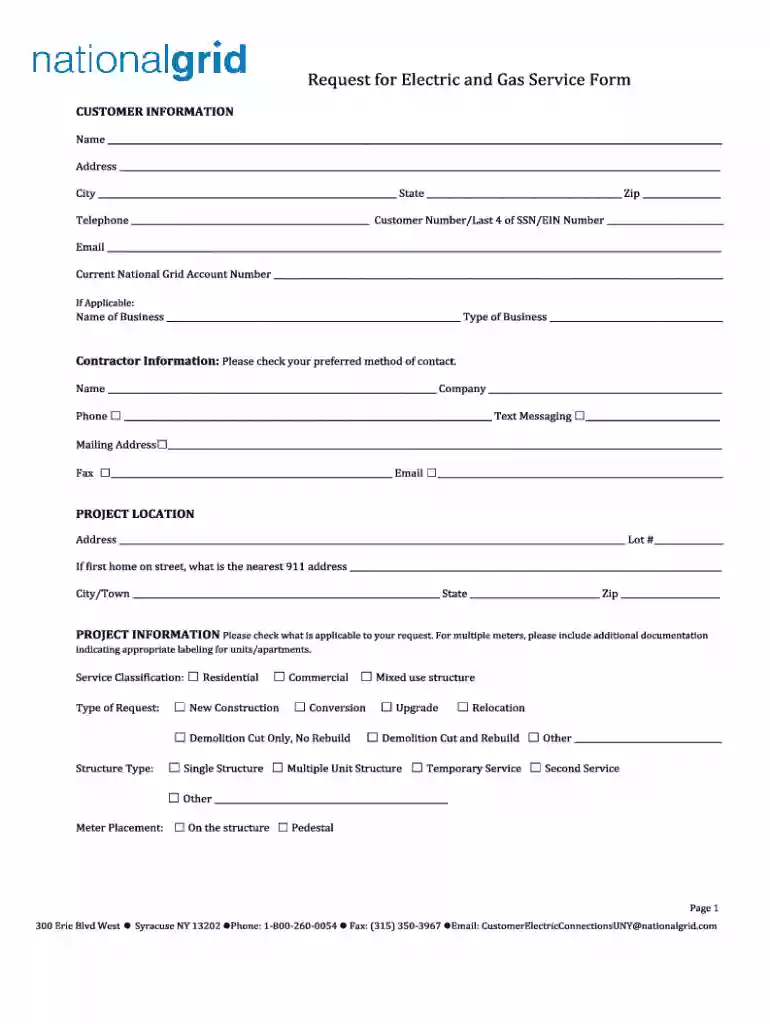 Request for Electric and Gas Service Preview on Page 1