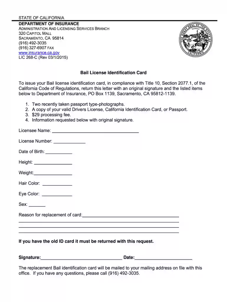 LIC 268-C - California Department of Insurance - State of California Preview on Page 1