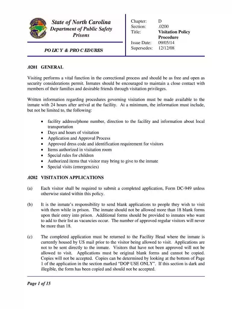 craven correctional institution visitation form Preview on Page 1